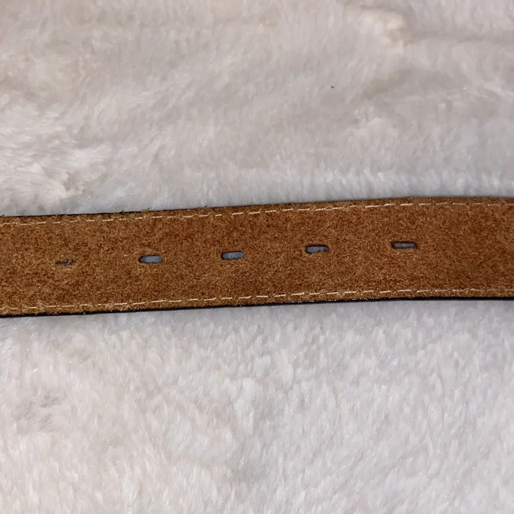 NWOT Hand Crafted 100% Leather Belt Black/Red with Silver Tone Buckle Size 28